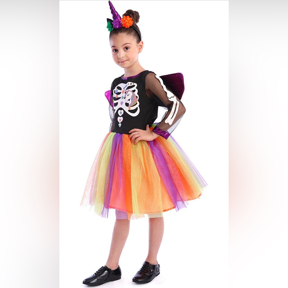 Wizland Unicorn Witch Skeleton Costume Kids, Girls Witch Tutu Dress 9-10yrs NEW